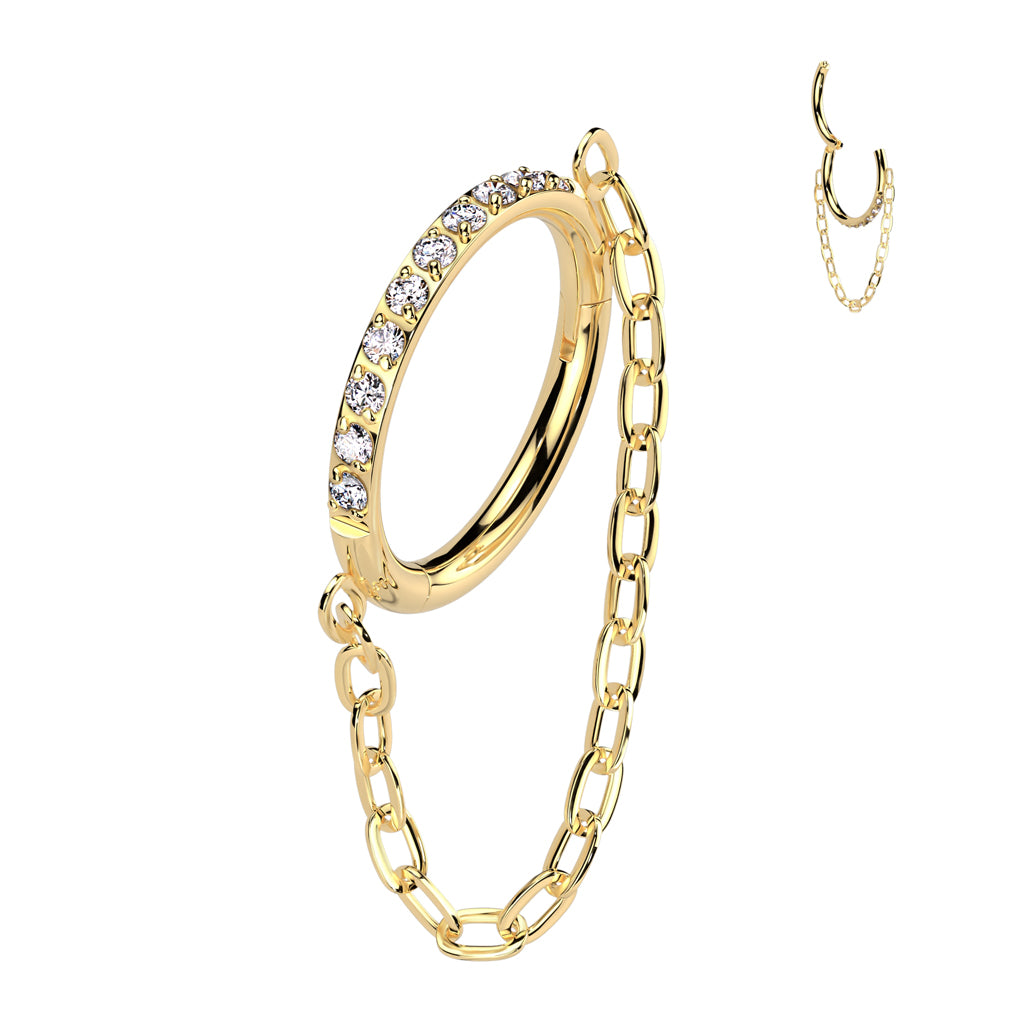 16G Titanium Hinged Hoop Ring W/ Chain Link